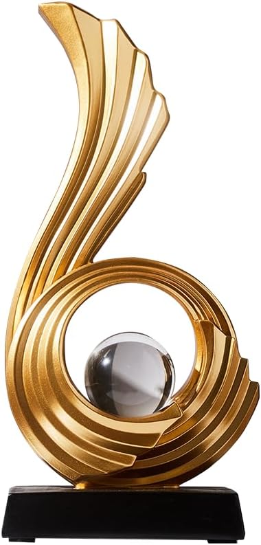 Modern Golden Abstract Art Sculpture, Gold Entryway Table Accents, Resin Statue–Crafted Decor for Living Room, Office & Coffee Table Accents