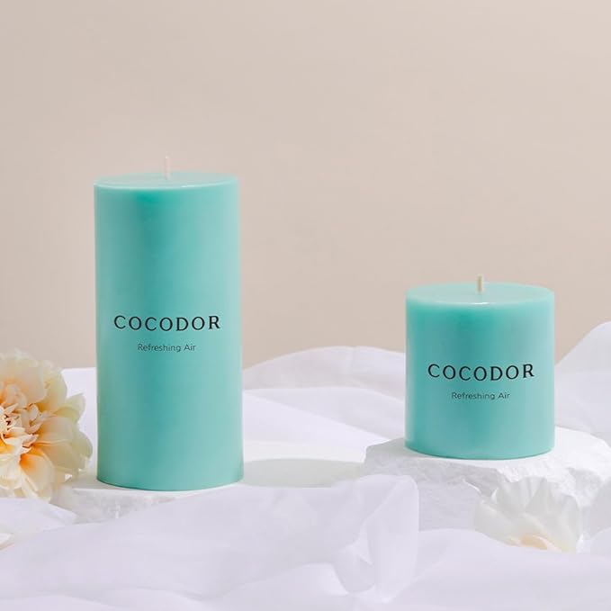COCODOR Scented Pillar Candles, 3x6 Inch, Refreshing Air, Candle Set of 3, Long Buring 85 Hours, Candles for Weddings, Party, Dinner, Home Decor.