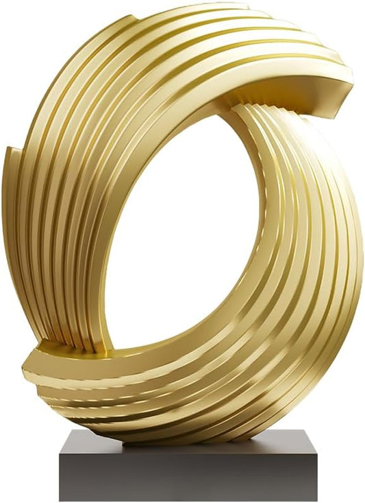 Golden Wave Resin Origami Statue Modern Abstract Home Decoration Emphasizes Abstract Office Desk Carving Table Family Bedroom Living Room Garden Office Golden Stripe Decoration (B)
