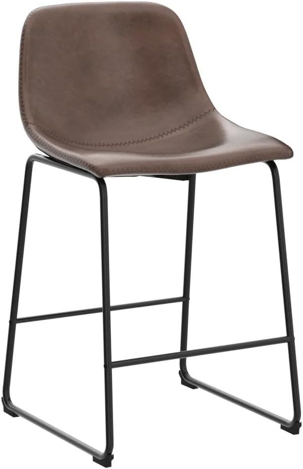 Rfiver Pu Faux Leather Bar Stools Set of 4, Industrial Pub Barstools with Back and Footrest, Modern Armless Bar Height Stool Chairs (Brown, 24" Counter Chair x4)