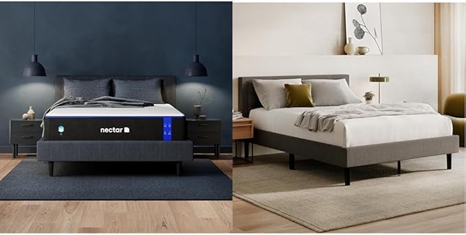 Nectar Full 12” Mattress with Bed Frame & Headboard - Grey - Medium Firm Gel Memory Foam - Cooling Comfort Technology - 365-Night Trial - Forever Warranty - Easy Assembly - 8 Inch Legs - Wooden Slats