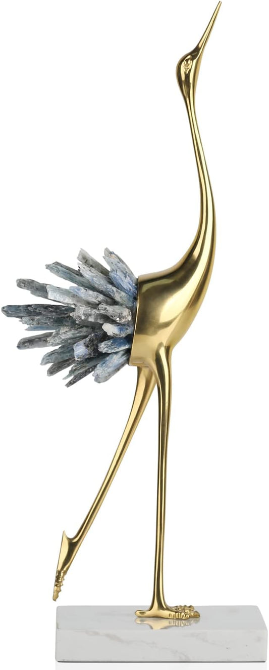 Gold Decor Accents,Brass Birds Statues Gold Home Decor Modern Crystal Decor Ornaments for Living Room, Bedroom, Office Desktop, Cabinets (Blue A)