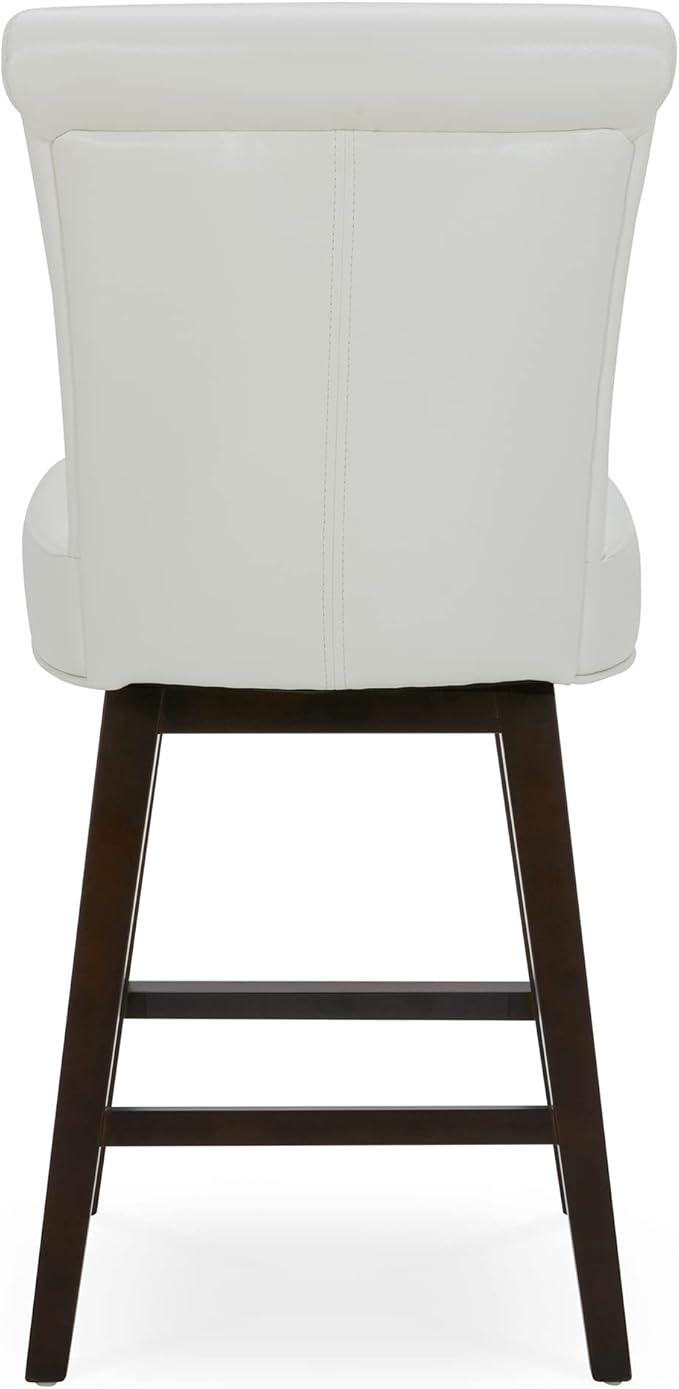 CHITA 26 Inch Counter Height Swivel Bar Stool, FSC Certified Modern Upholstered Faux Leather Swivel Barstool Chair with Back, White