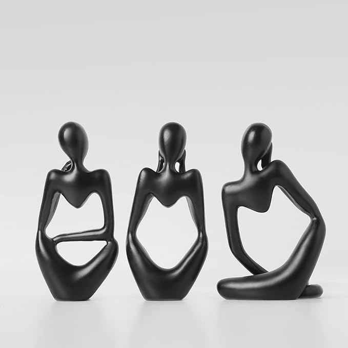 BrownLove 3pcs Decor Blcak Thinker Statue Abstract Art Sculpture，Resin Collectible Figurines for Home Living Room Office Shelf Decoration
