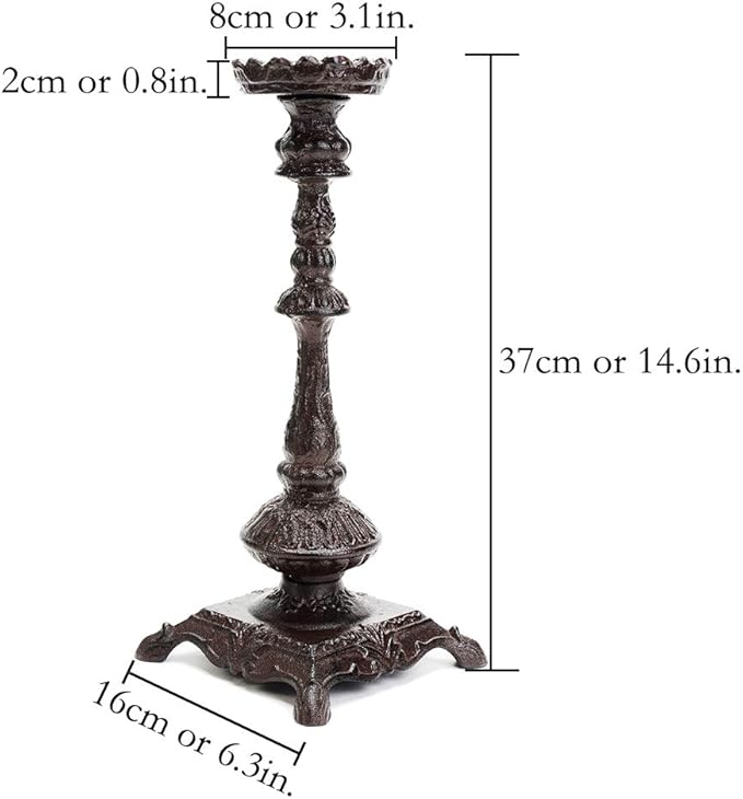 Sungmor Heavy Duty Cast Iron Candlestick Holders - Handcrafted Vintage Candelabra - 37CM/15Inch Tall 1-Head Candle Holder - Decorative Pillar Candle Stand for Christmas Birthday Wedding Home Party