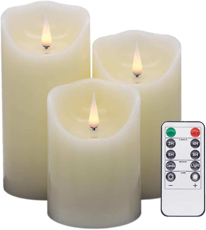 Flameless LED Candles (Ivory, Set of 3 (4",5",6"))