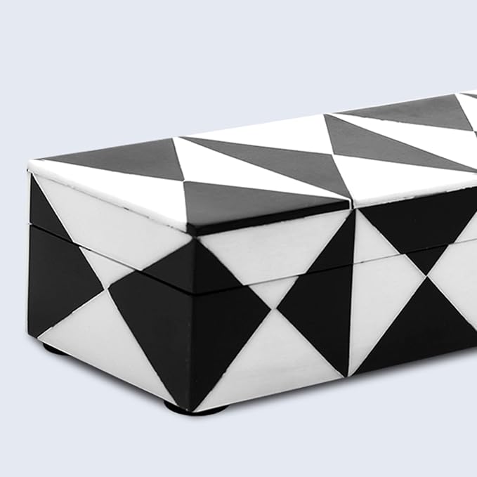 Handicrafts Home Handmade Triangle-B&W Collection Decorative Jewelry Box Organizer – Keepsakes, Trinkets, and Home Decor – Antique Coffee Table Storage, Memory Box, Farmhouse Style Decor, 10x2.5x1.5