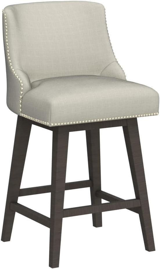 CHITA Counter Height Swivel Bar Stools Set of 2, FSC Certified Upholstered Counter Stools, Modern Swivel Barstools with Wood Legs for Kitchen Island, 26" Seat Height, Fabric in Linen