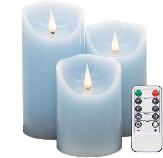 Flameless LED Candles (Blue, Set of 3 (4",5",6"))