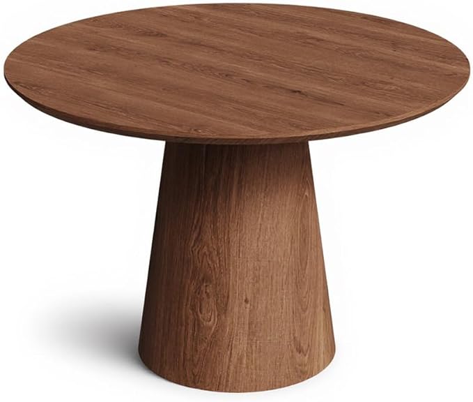 43'' Round Dining Table for 4, Modern Wood Farmhouse Kitchen Table with Sturdy Cylindrical Pedastal, Dinner Tables for Dining Room, Living Room Walnut