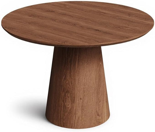 43'' Round Dining Table for 4, Modern Wood Farmhouse Kitchen Table with Sturdy Cylindrical Pedastal, Dinner Tables for Dining Room, Living Room Walnut