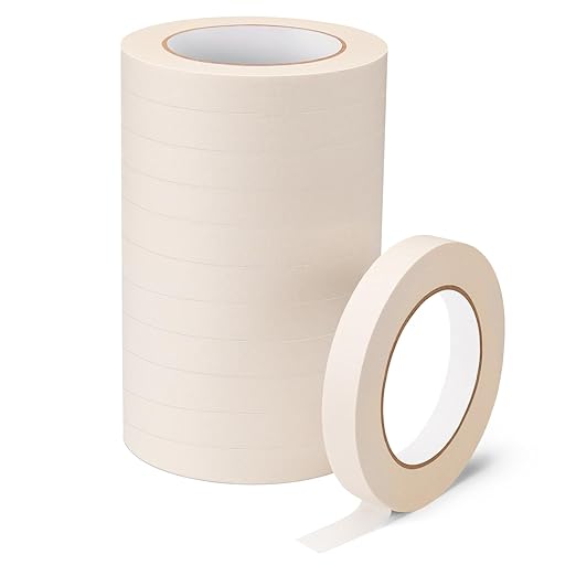 KICNIC White Masking Tape 12 Pack, General Purpose Painter's Tape 0.7inch x 60yard, 720 Yards Total, Beige Crepe Paper Tape for Painting, Labeling, Packing, Craft, Art