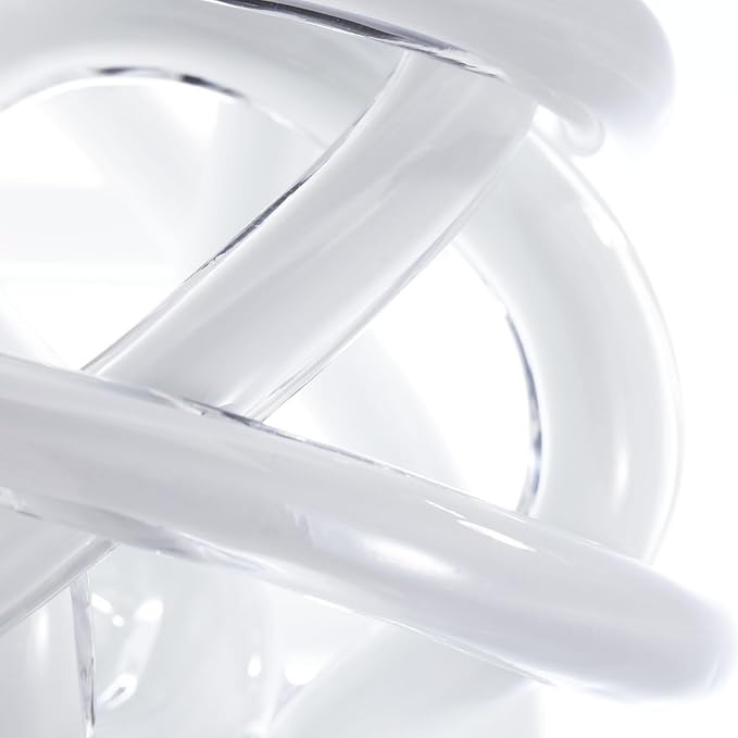 Luxury Lane Hand Blown Infinity Knot Sommerso Decorative Glass Ball for Bowls Home Decor 8 inch Tall Orbit Centerpiece Table Decoration Sculpture White