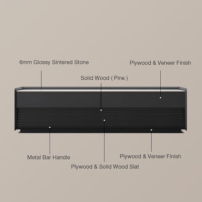 POVISON Fully-Assembled Mid Century Glossy Sintered Stone TV Stand, 78.74" Wood Media Console with Adjustable LED Light, Entertainment Center with Storage for Living Room