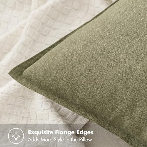 MIULEE Neutral Green Linen Pillow Covers Pack of 4 Christmas Decorative Nautral Solid Throw Pillow Covers Accent Boho Farmhouse Couch Pillowcases Modern Home Decor for Living Room Bed Sofa 20x20 Inch