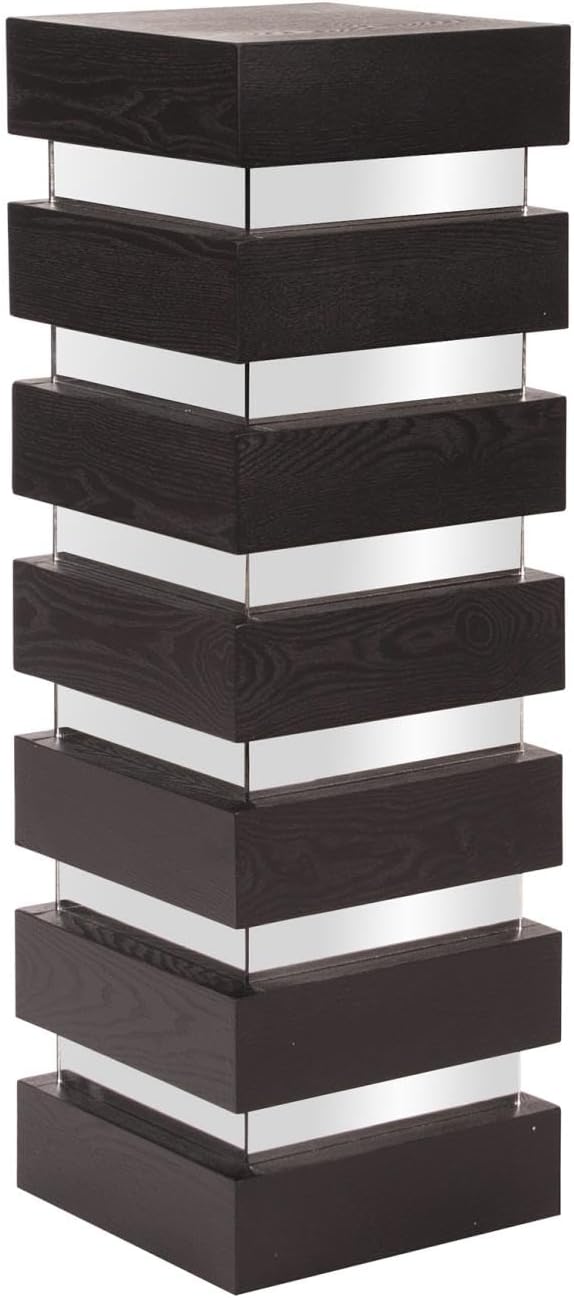 Howard Elliott Stepped Pedestal Accent Table, Black Wood and Mirrored Side End Table for Home Decor, Small Space Pedestal Table for Bedroom, Living Room & Entryway, 12 x 12 x 35.5 Inch, Tall