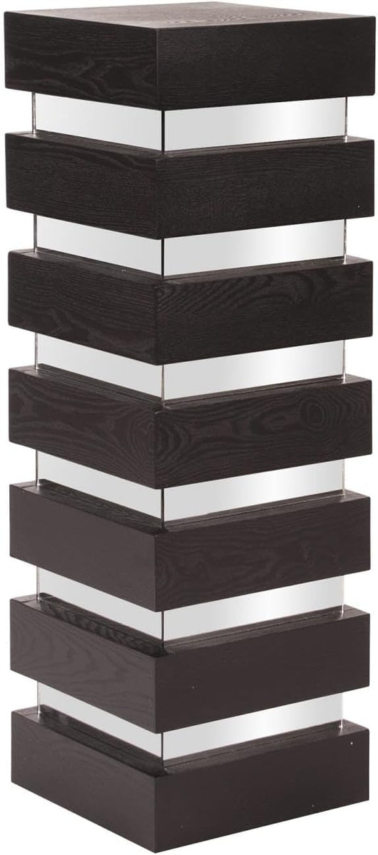 Howard Elliott Stepped Pedestal Accent Table, Black Wood and Mirrored Side End Table for Home Decor, Small Space Pedestal Table for Bedroom, Living Room & Entryway, 12 x 12 x 35.5 Inch, Tall