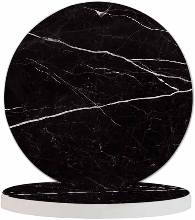 Black Marble Design with White Vein Coasters for Coffee Table Luxury Tile White Marble Line Housewarming Presents for Women Men Home Decor Office Kitchen Living Room 2 Pcs