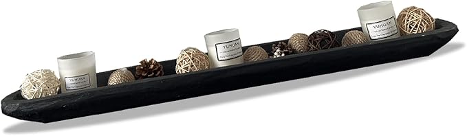 Wooden Dough Bowl Decor, Vintage Wooden Bowl Hand Carved Home Decor for Dining Table Center, Living Room, Kitchen Decor. (30inch black)