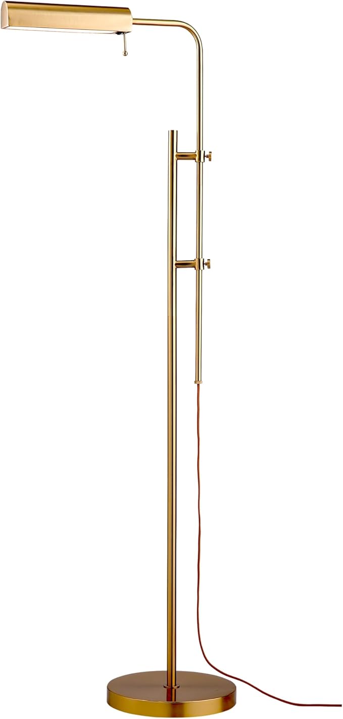 O'Bright Cedric Adjustable Pharmacy Floor Lamp - Industrial Design for Reading, Crafting, Work - 10W LED, Height 45-61 inches - Ideal for Living Room, Bedside, Office - Antique Brass (Gold)