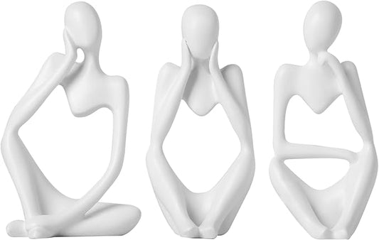BrownLove 3pcs Decor White Thinker Statue Abstract Art Sculpture，Resin Collectible Figurines for Home Living Room Office Shelf Decoration