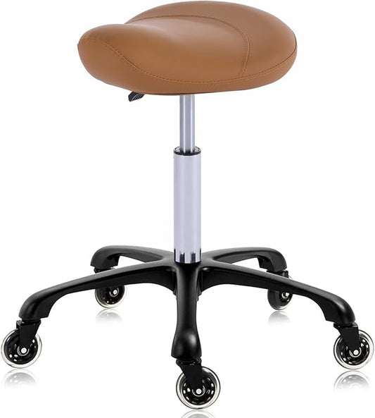 Hydraulic Saddle Stool with Wheels Height Adjustable Stylish Ergonomic Rolling Swivel Chair for Hygienic Clinic Salon Tatoo Massage Office (Camel)