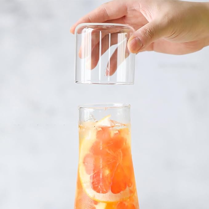 30oz/850ml Clear Glass Bedside Water Carafe with Tumbler Set, Nightstand Water Carafe with Lid for Bedroom, Bathroom Mouthwash Dispenser, Office Use Drinking Glass