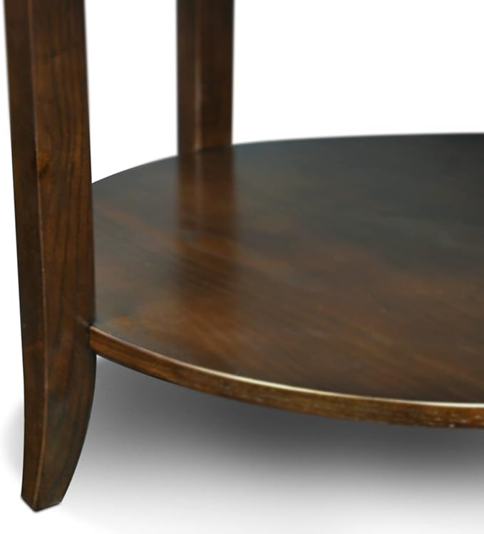 Sheldon Round Glass Top Solid Wood Coffee Table with Shelf, Chocolate Oak Brown – Leick Home, 10037