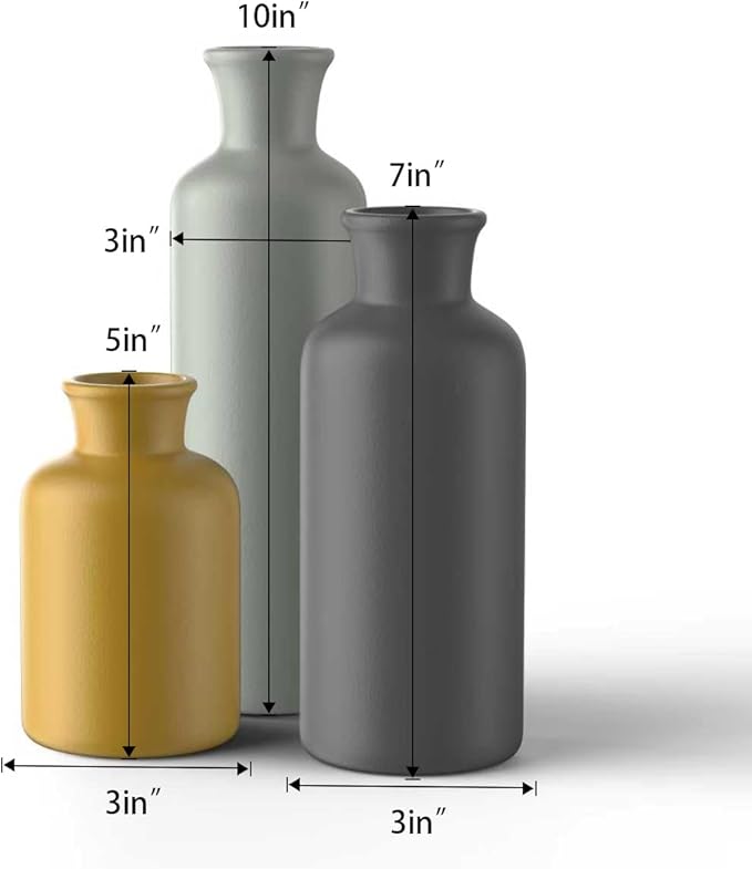 3PCS Ceramic Vase Set for Pampas Grass, Modern Boho Home Decor, Matte Handmade Vases Multi-Color for Farmhouse Living Room Shelf, Mantel, Centerpieces, Kitchen, Coffee Table Decoration