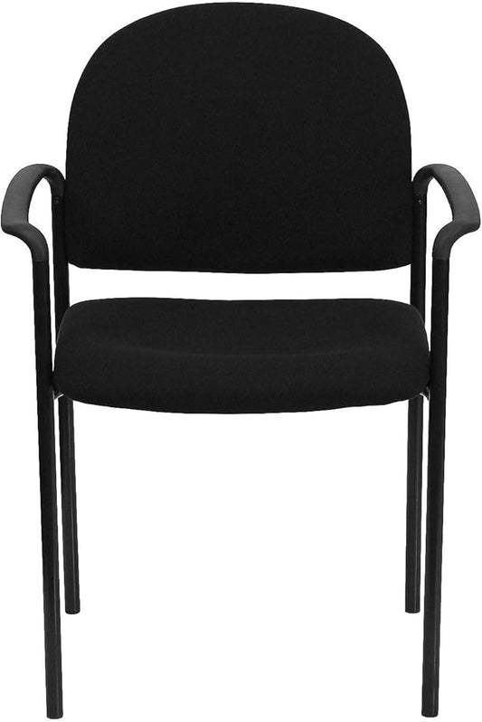 Flash Furniture Tiffany Side Reception Chair with Armrests, Stackable Fabric Waiting Room Chair for Commercial or Residential Use, Black