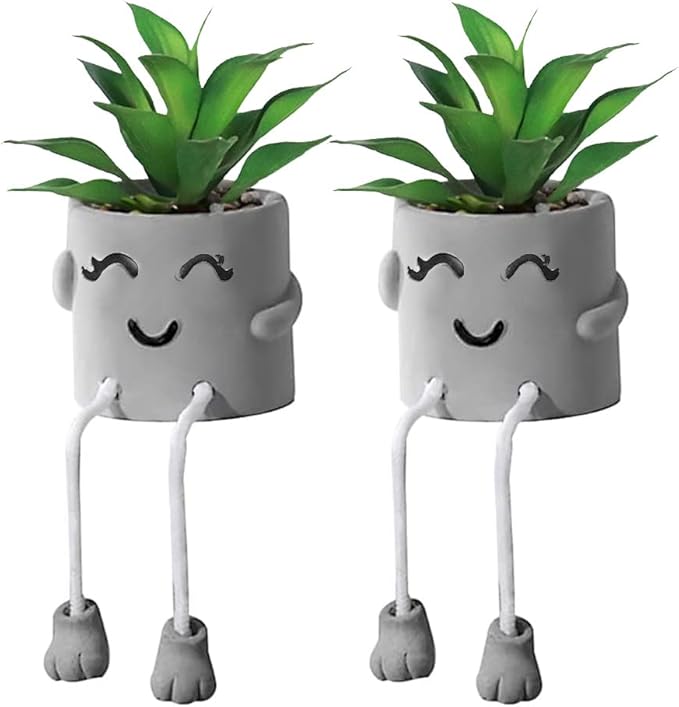 2PCS Fake Succulents, Artificial Plants Bathroom Decor, Mini Plants Shelf Decor, Small Desk Plant for Home Decor, Cute Faux Plants Office Decor, Fake Plants for Women Desk