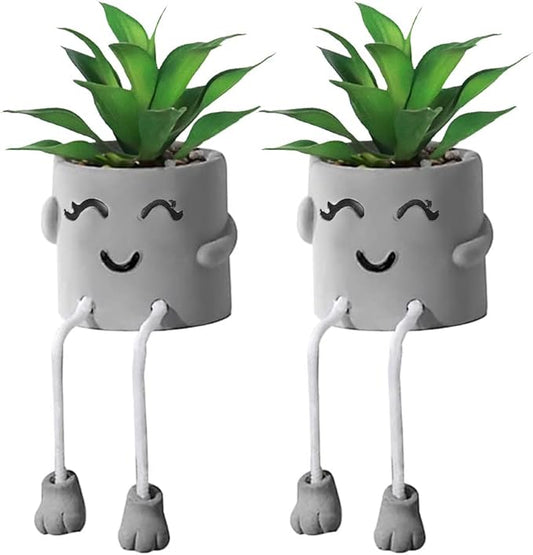 2PCS Fake Succulents, Artificial Plants Bathroom Decor, Mini Plants Shelf Decor, Small Desk Plant for Home Decor, Cute Faux Plants Office Decor, Fake Plants for Women Desk