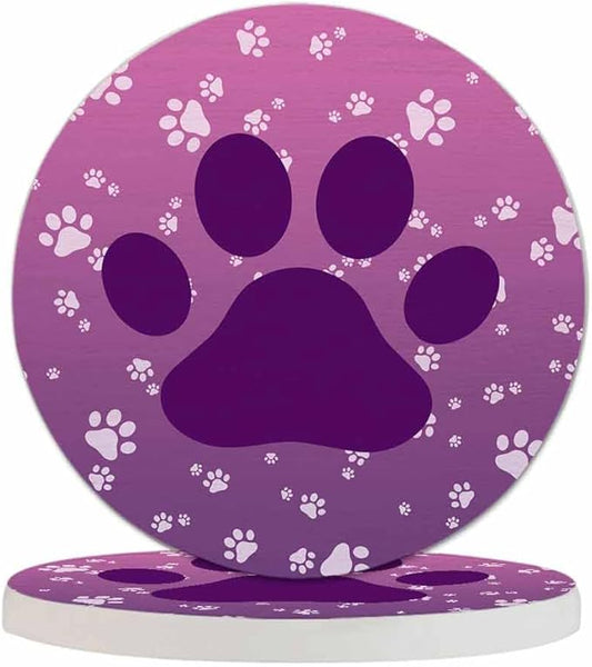 Big Dog Paw Coasters for Drinks 2 Pack Little Animal Puppy Cat Kitten Paws Print Design Gradient Purple Tabletop Protection Kitchen and Coffee Table Décor & Accessories,Set of 2