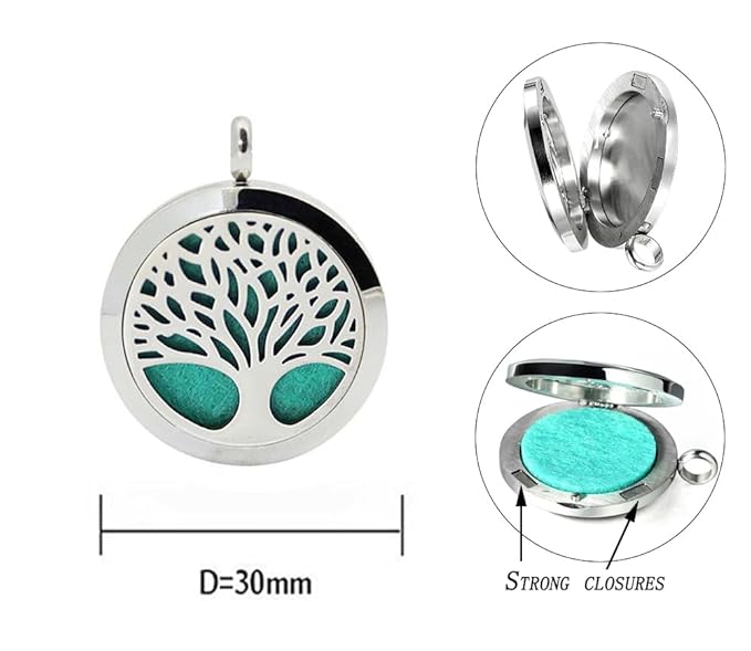 Aromatherapy Essential Oil Diffuser Necklace Stainless Steel lnspirational Locket Pendant(Tree of Life)