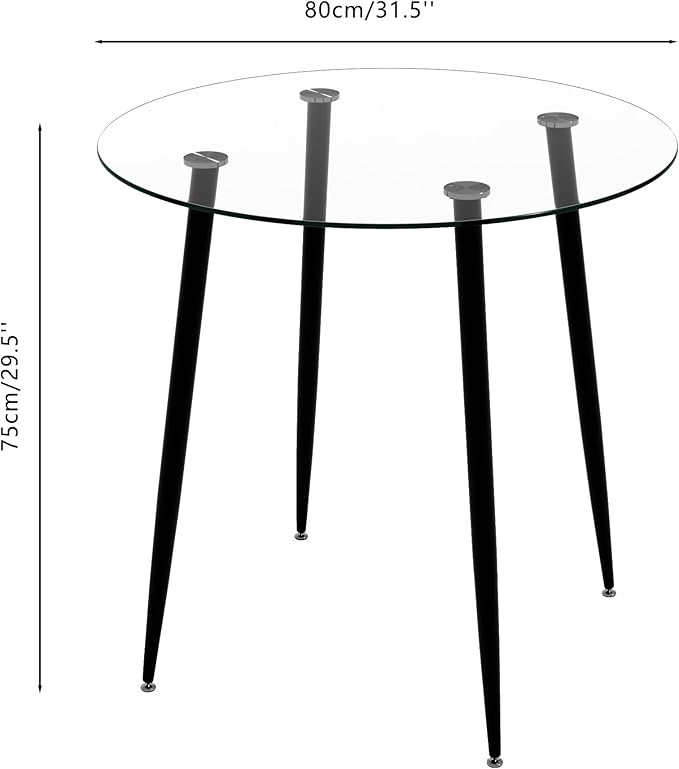 Tempered Glass Dining Table 32 Inch Round Kitchen Table with Black Metal Legs Modern Dinner Table for Dining Room Kitchen Small Space