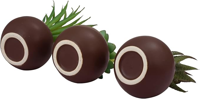 MyGift Succulents Plants Artificial, Fake Faux Indoor House Plants in Round Brown Ceramic Pots, Set of 3