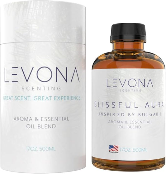 Levona Scent Essential Oil - Fresh Aroma for Home, Office, Hotel & Spa, Perfect in Humidifiers and Diffusers, Luxury Fragrance, With Roses, Geranium, Zesty Lemon Notes - 500ml/ 17 fl oz, Blissful Aura