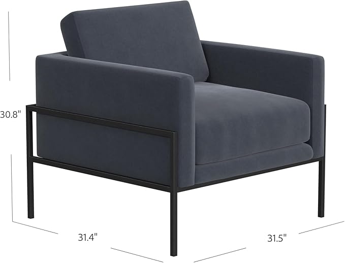 HomePop Modern Metal Frame Accent Chair Home Décor|Accent Chairs for Living Room & Bedroom - Steel Blue Velvet