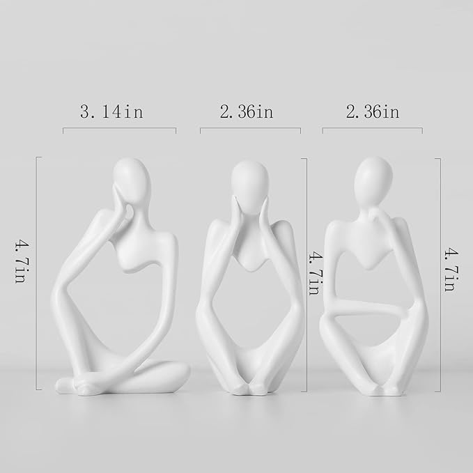 BrownLove 3pcs Decor White Thinker Statue Abstract Art Sculpture，Resin Collectible Figurines for Home Living Room Office Shelf Decoration