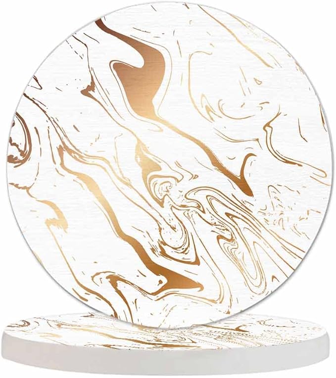 Liquid Marble Texture Coasters for Drinks 2 Pack Water Wave Curve Modern Doodle White Gold Oil Stain Line Tabletop Protection Kitchen and Coffee Table Décor & Accessories,Set of 2
