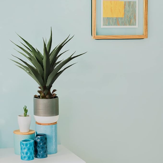 Damomo 27 Inch Sansevieria Feaux Plants Agave Snake Plant Barbed Artificial Fake Green Plastic Sword Potted Greenery Decoration Office/Garden/Indoor