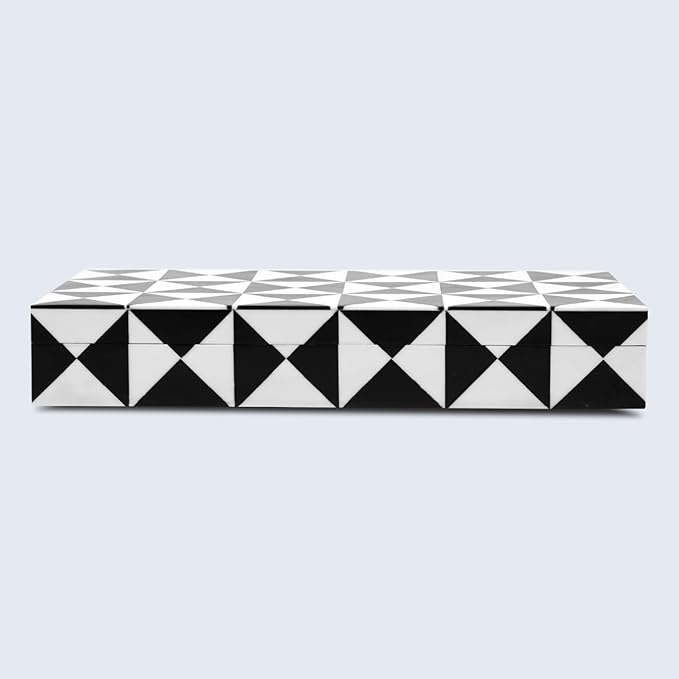 Handicrafts Home Handmade Triangle-B&W Collection Decorative Jewelry Box Organizer – Keepsakes, Trinkets, and Home Decor – Antique Coffee Table Storage, Memory Box, Farmhouse Style Decor, 12x6x2