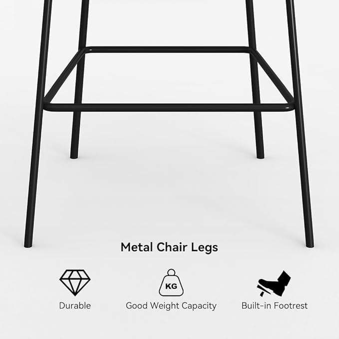 homary Barstools Modern PU Leather Bar Stools with Back and Footrest Waterproof Upholstered Breakfast Chairs for Kitchen Island or Counter (Black,1 Chair, 36.2" H)