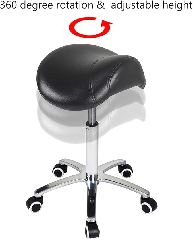 Antlu Saddle Stool Rolling Chair for Medical Massage Salon Kitchen Spa Drafting,Adjustable Hydraulic Stool with Wheels (Without Backrest, Black)