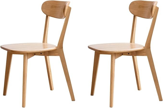 100% Solid Oak Wood Dining Chairs Set of 2 - Mid Century Modern Dining Chairs for Dining Room, Kitchen, and Living Room (Natural)