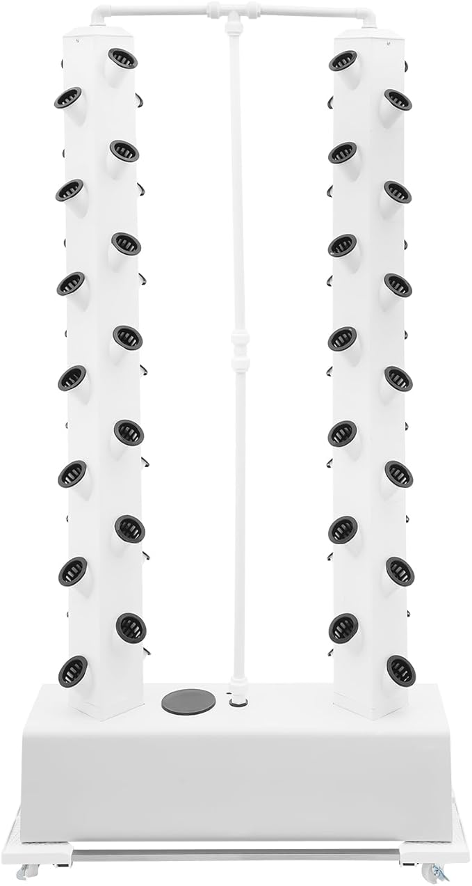 56-Hole Hydroponic Growing Kit Vertical - 8Gal Auto Watering System w/Timer, 4 Wheels for Indoor/Outdoor | Grow Lettuce, Strawberries, Tomatoes