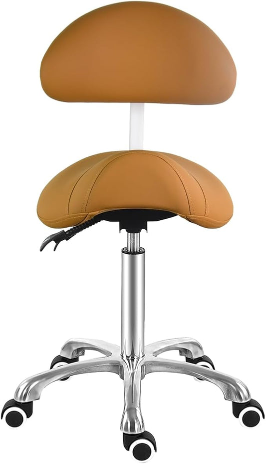 Antlu Saddle Stool Chair with Back Support, Ergonomic Esthetician Stool Chair for Salon Tattoo Spa Medical Dentist Clinic (with Backrest, Camel)
