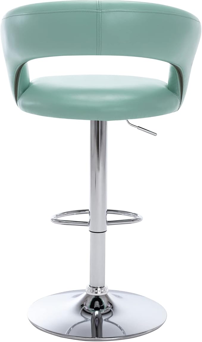 Brage Living Wide Bar Stool, Modern PU Leather Swivel Adjustable Barstool with Hollow Back and Arms, Upholstered Airlift Counter Height Bar Chair for Kitchen Dining (Mint Green)