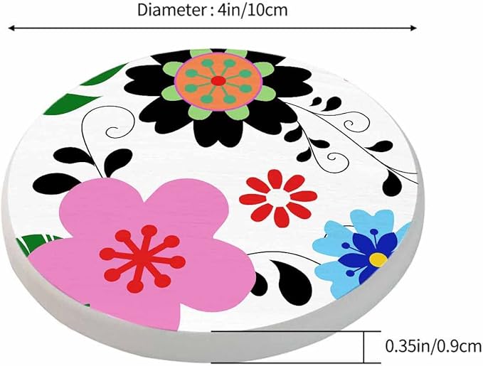 Colorful Flowers Coasters for Drinks Office Coffee Table Beautiful Cartoon Spring Botanical Floral Bloom Living Room Decor Set of 2 for Cold Drinks Wine Mugs and Cups 4 Inch