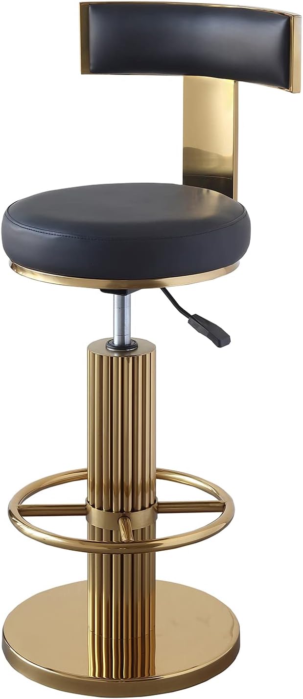 FUNROLUX Swivel Bar Stools with Backrest, Modern Adjustable Height Counter Stool with Metal Legs and Comfortable Cushion, Black and Gold Bar Chair for Kitchen Island Counter (Black)